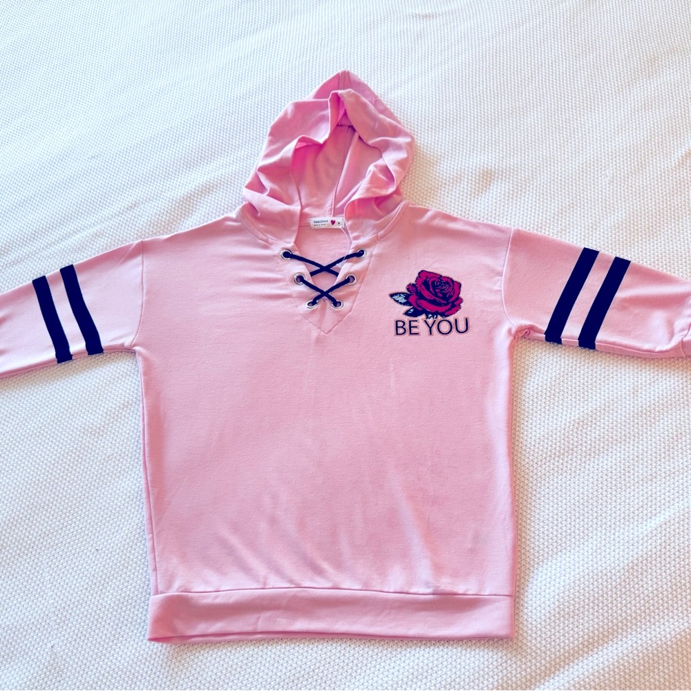 BEAUTEES Girls Pink Lace-Up Kids Hoodie Long Sleeve Tee Sporty T-shirt - Picture 14 of 14